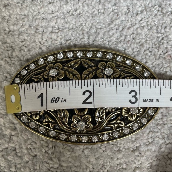 Western Brass (?) Floral Rhinestone Open Work Cowgirl Vintage 90s Belt Buckle - Picture 6 of 8